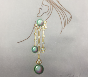 a drawing of a woman's face with earrings