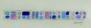 a drawing of several different colored objects on a white surface
