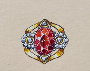 a painting of a red diamond on a beige background