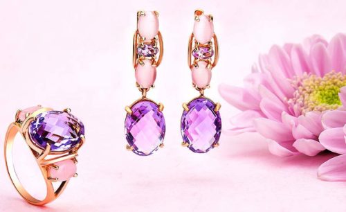 two rings, one with amethyst and the other with pink stones