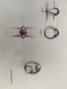 a drawing of three rings and a ring holder