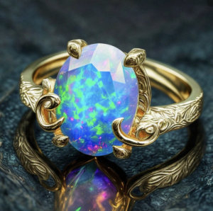 a ring with an opal in the center