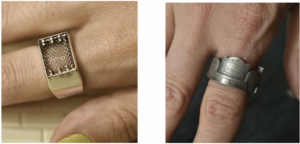 two pictures of a woman's hand with a ring on it